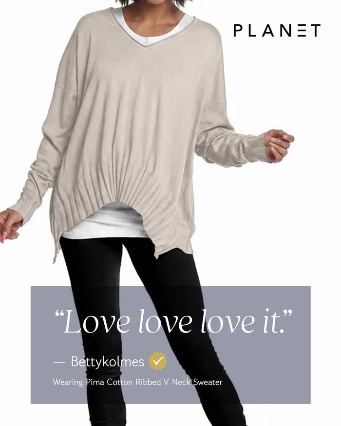 Pima Cotton Ribbed V Neck Sweater - Royal