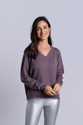 Pima Cotton Shabby V Sweater - Amethyst