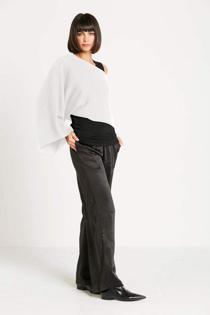 Pima Cotton Slip On Poncho Sweater - White