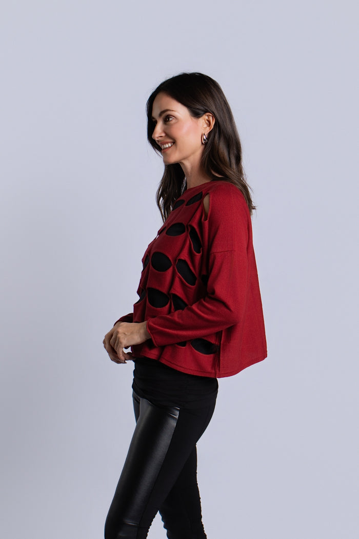Pima Cotton Solid Ovals Sweater - Ruby