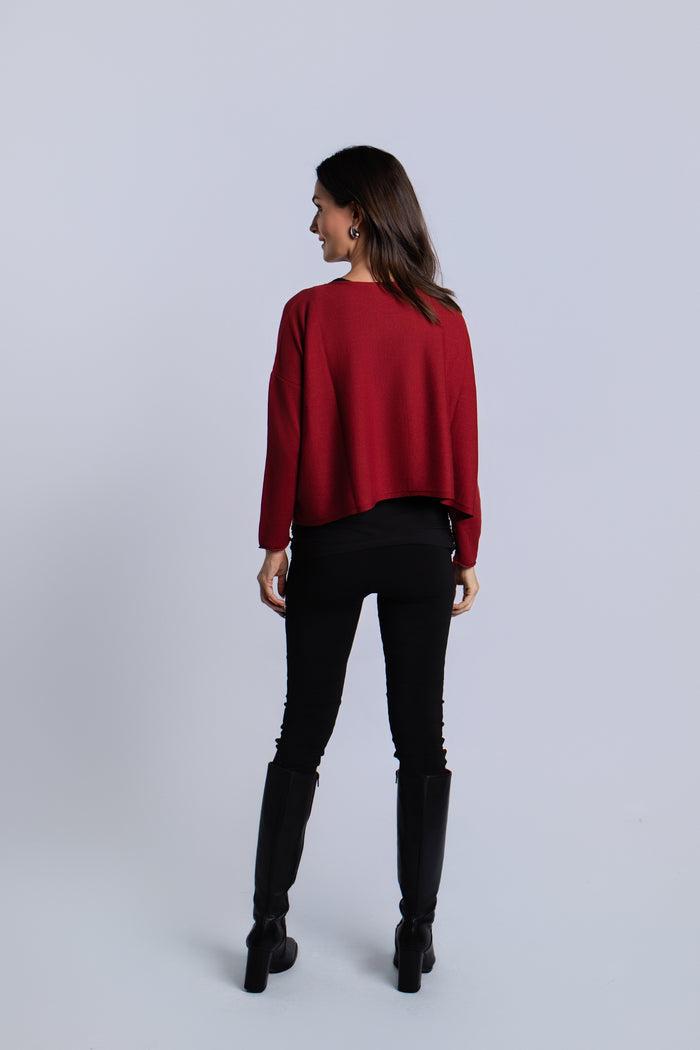 Pima Cotton Solid Ovals Sweater - Ruby