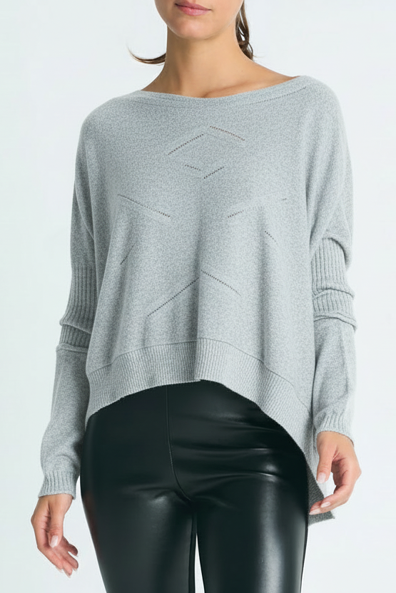 Pima Cotton Stitches Boatneck Sweater - Heather