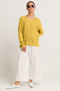 Pima Cotton Summer V Neck Sweater - Chartreuse
