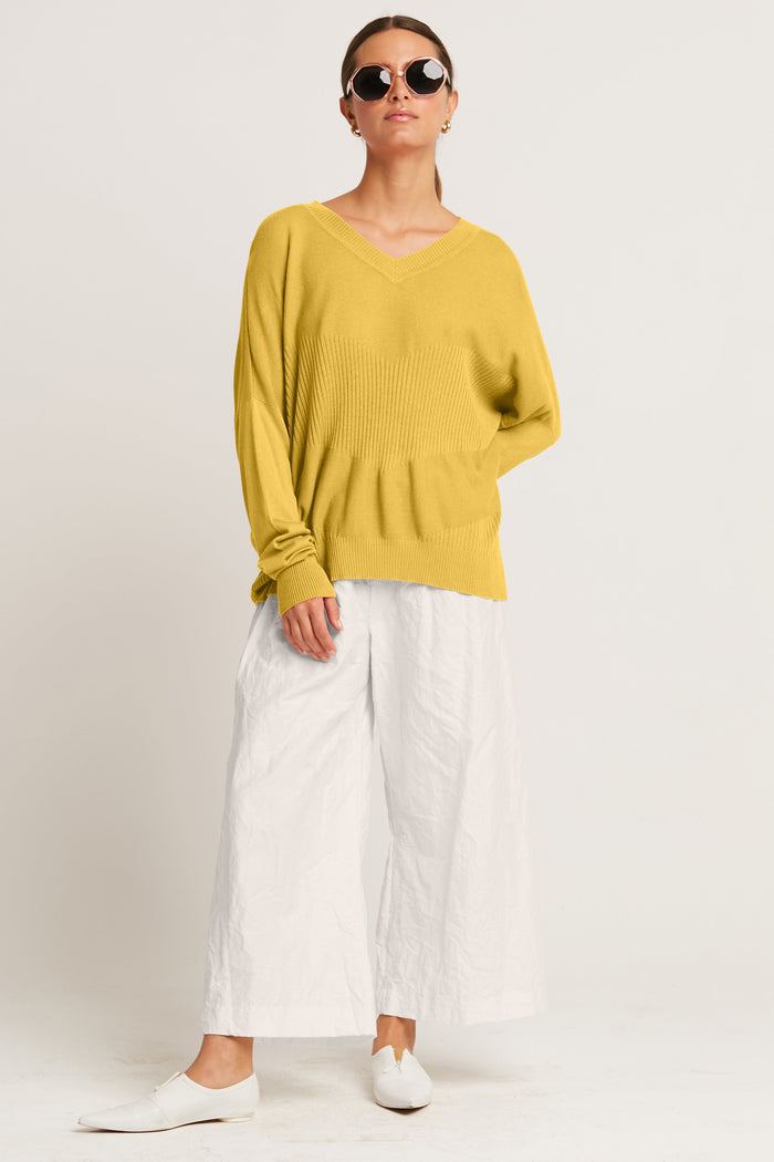 Pima Cotton Summer V Neck Sweater - Chartreuse