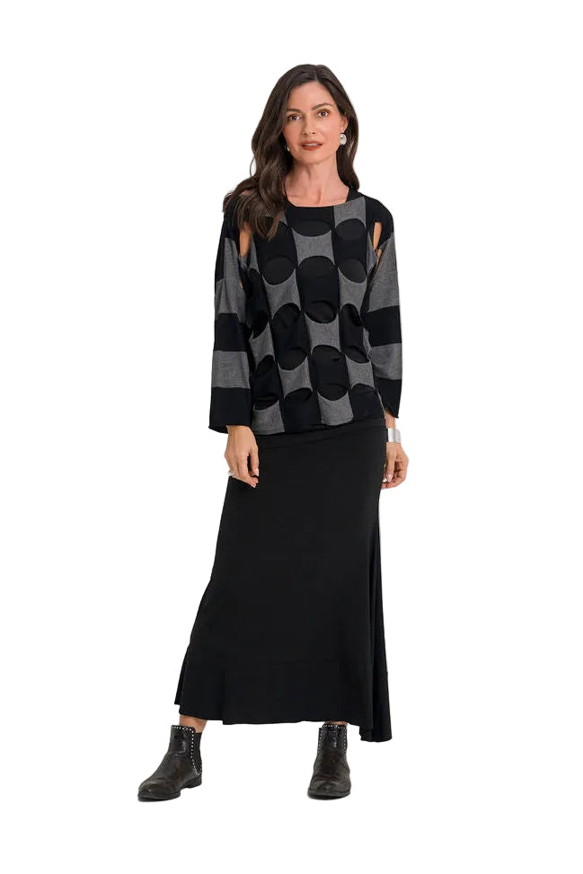 Pima Cotton Two Tone Ovals Sweater - Black/Asphalt