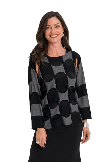 Pima Cotton Two Tone Ovals Sweater - Black/Asphalt