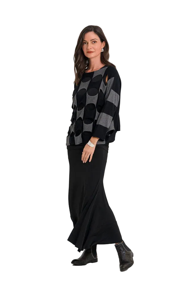 Pima Cotton Two Tone Ovals Sweater - Black/Asphalt