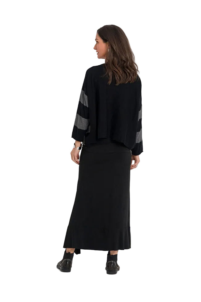 Pima Cotton Two Tone Ovals Sweater - Black/Asphalt