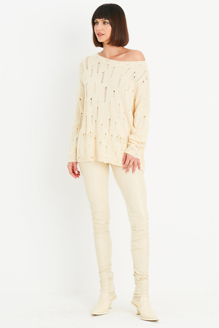 Pima Cotton Undone Boatneck Sweater - Butter