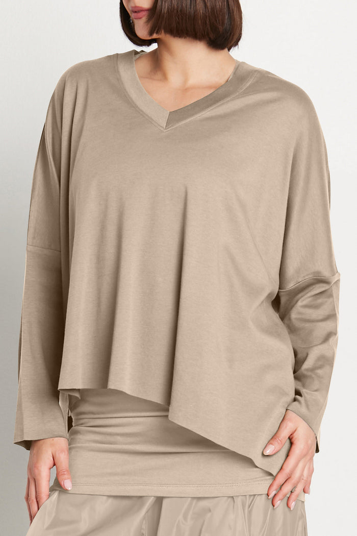Pima Cotton V Neck Tee - Fawn