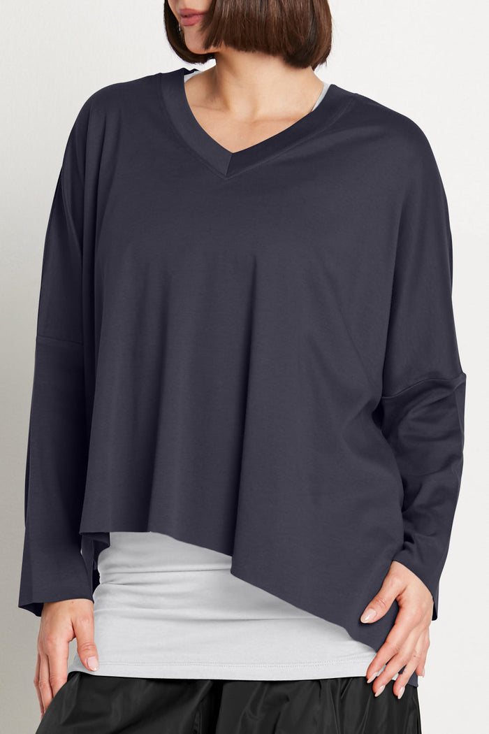 Pima Cotton V Neck Tee - Midnight