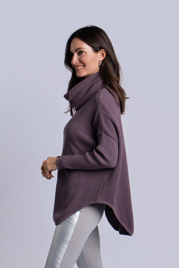 Pima Cotton Waffle Cowl Sweater - Amethyst
