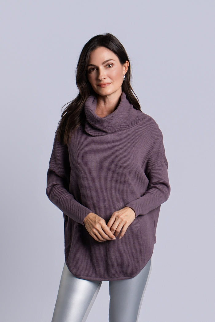 Pima Cotton Waffle Cowl Sweater - Amethyst