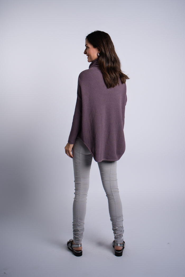 Pima Cotton Waffle Cowl Sweater - Amethyst