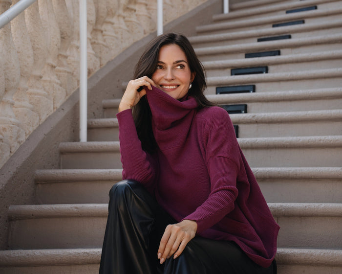 Pima Cotton Waffle Cowl Sweater - Boysenberry