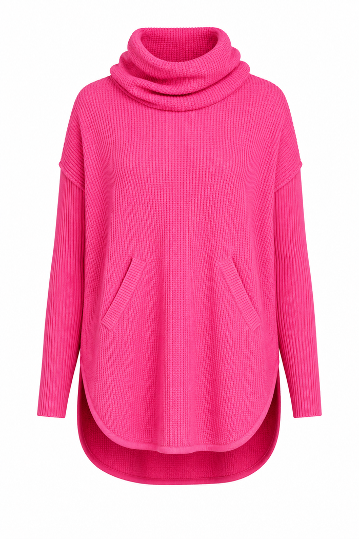 Pima Cotton Waffle Cowl Sweater - Punch