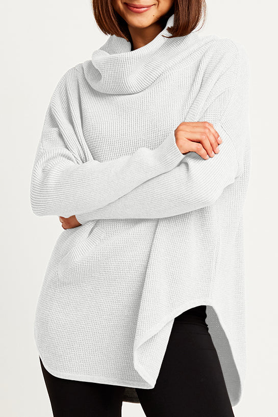 Pima Cotton Waffle Cowl Sweater - White