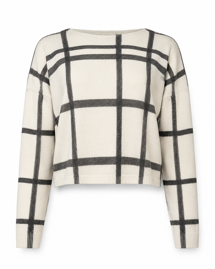 Pima Cotton Windowpane Sweater - Crudo/Black