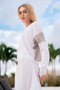 Pima Linen 2 Tone Knit Sweater - White/Titanium