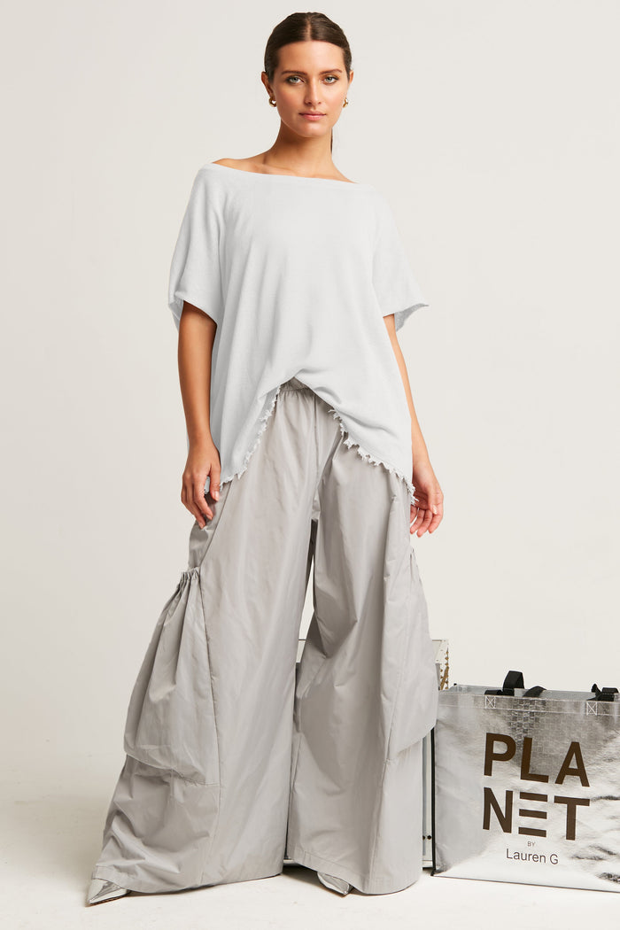 Pima Linen Butterfly Boatneck Sweater - White