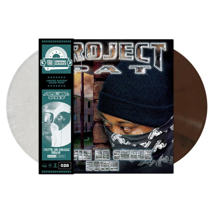 Vinyl record with a cover featuring a person wearing a beanie and face mask, with text on the cover.