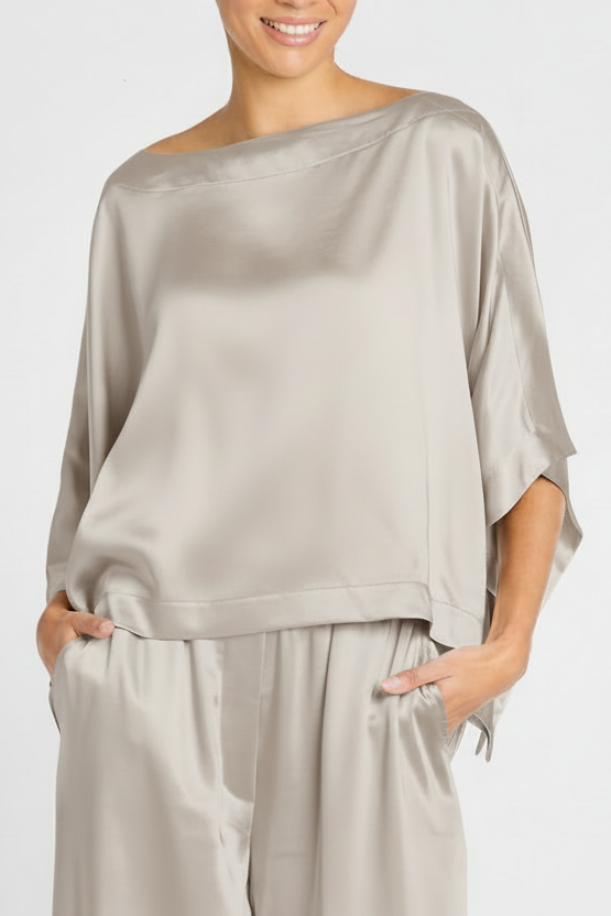 Sateen Off the Shoulder Blouse - Putty