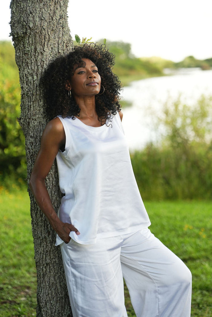 Sateen Shirttail Tank - White