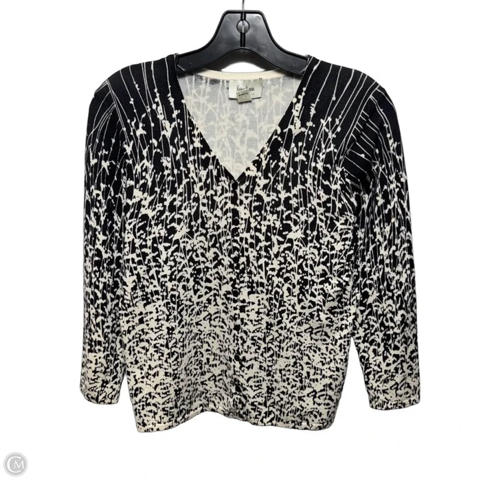 Silk-Nylon Sweater Cardigan Designer By Neiman Marcus In Black & White, Size: S