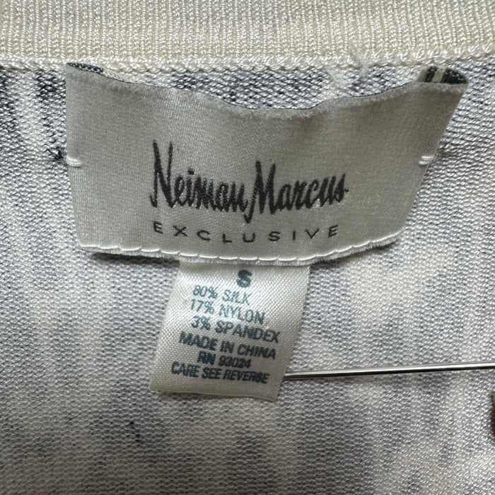 Silk-Nylon Sweater Cardigan Designer By Neiman Marcus In Black & White, Size: S