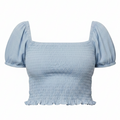 Smocked Crop Top Short Sleeve By Simply Southern In Blue, Size: XL