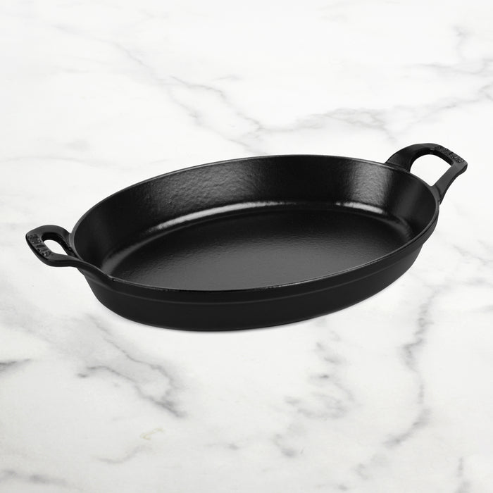 Staub Cast Iron 12.5" x 9" Matte Black Oval Au Gratin