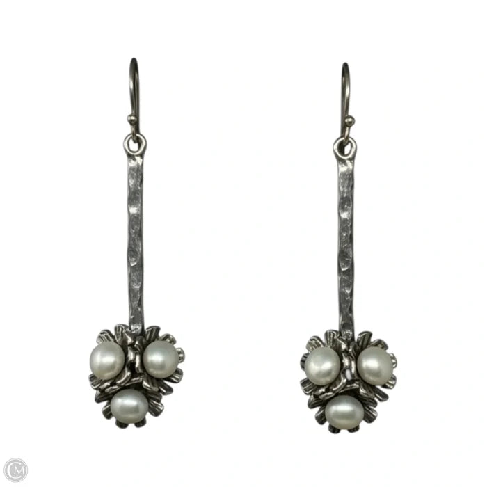 Sterling Silver Hammered Pearl Cluster Drop Earrings By Noa Zuman