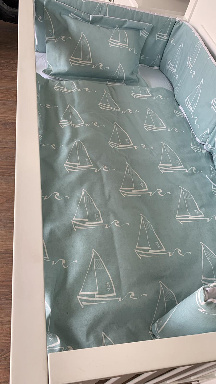 The Boat Aqua White 7 Piece Crib Bedding  Set