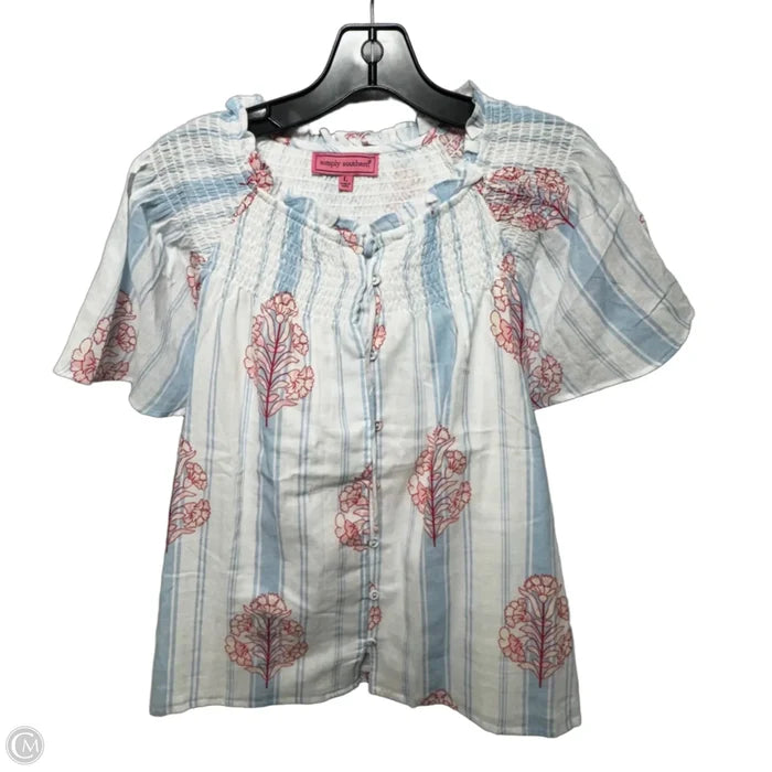 Top Short Sleeve By Simply Southern In Cream & White, Size: L
