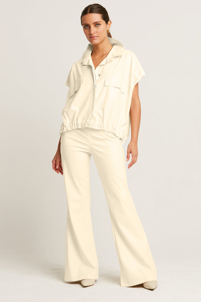 Vegan Leather Bell Bottom Pants - Butter