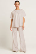 Vegan Leather Bell Bottom Pants - Putty