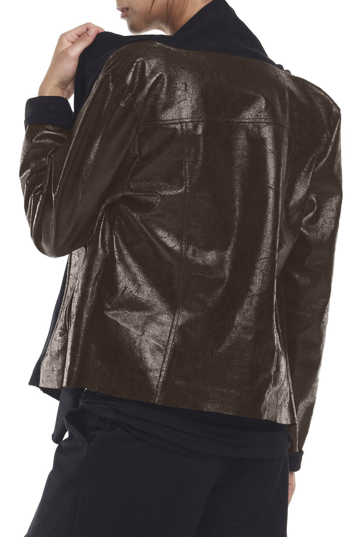 Vegan Leather Distressed Cascade Jacket - Java/Black