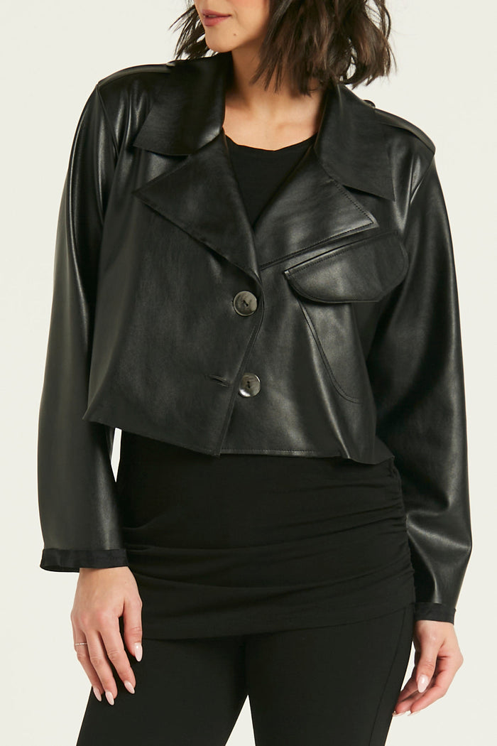 Vegan Leather Eisenhower Jacket - Black