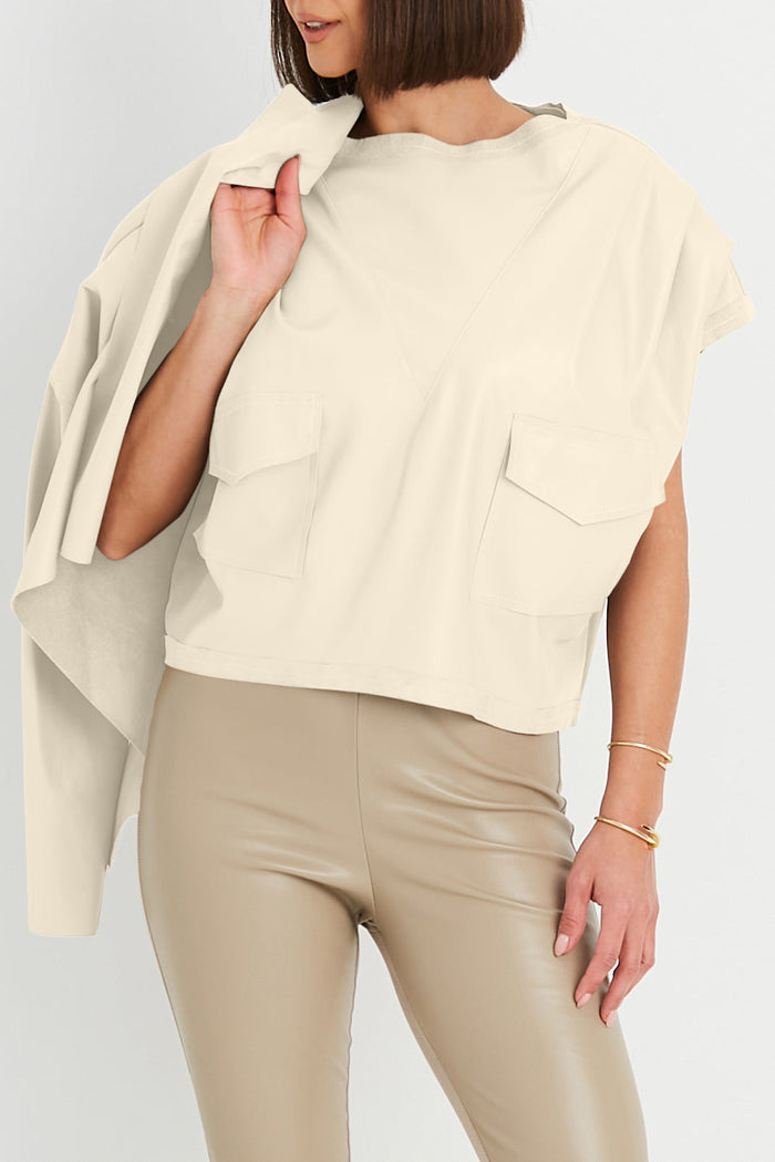 Vegan Leather Eisenhower Pullover Top - Butter