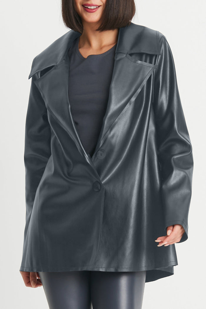 Vegan Leather Pleat Jacket - Obsidian