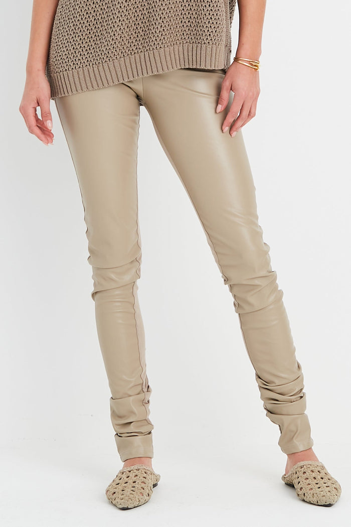 Vegan Leather Sexy Leggings - Fawn