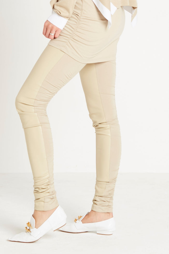Vegan Leather Sexy Leggings - Sand