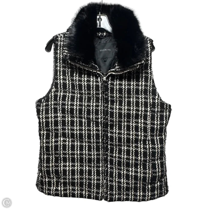 Vest Puffer & Quilted By Talbots In Black & Cream, Size: L