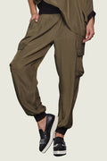 Washable Silk Cargo Pants - Army/Black
