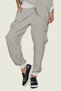 Washable Silk Cargo Pants - Fog/White