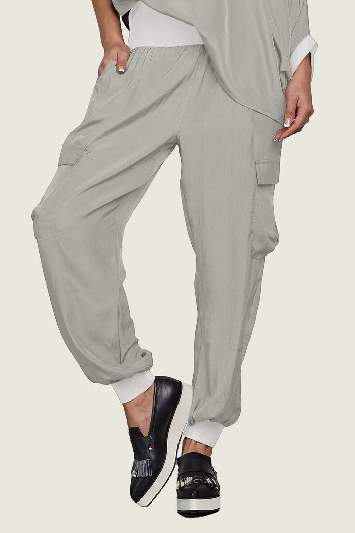 Washable Silk Cargo Pants - Fog/White